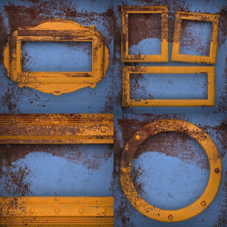 Rusted blue painted metal wall background set