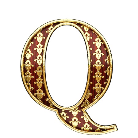 q golden letter 3d illustrationの写真素材