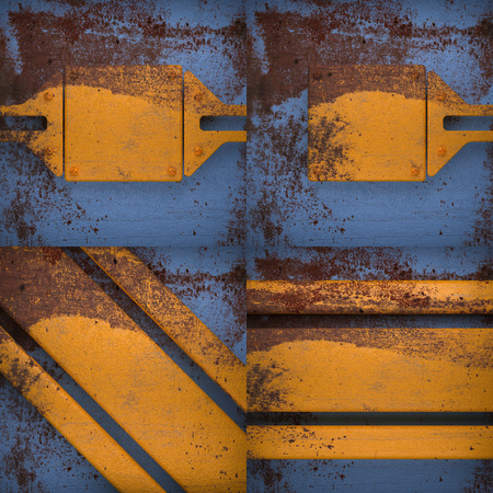 Rusted blue painted metal wall background setの写真素材