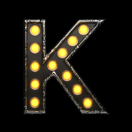 k metal letter with lights. 3D illustrationの写真素材
