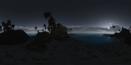 panoramia of tropical beach at night. made with one 360 degree lense. ready for virtual reality. 3D...
