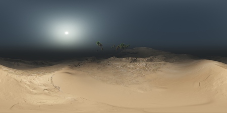 panorama of palms in desert at sand storm. made with the one 360 degree lense camera without any seams. ready for virtual realityの写真素材