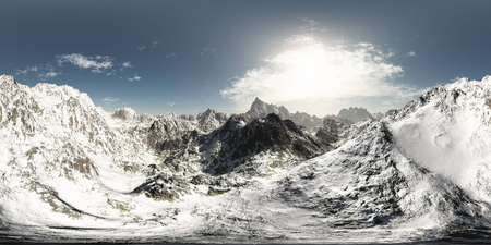 panorama of mountains. made with the one 360 degree lense camera without any seams. ready for virtual reality. 3D illustrationの写真素材