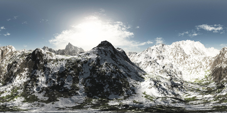 panorama of mountains. made with the one 360 degree lense camera without any seams. ready for virtual reality. 3D illustrationの写真素材