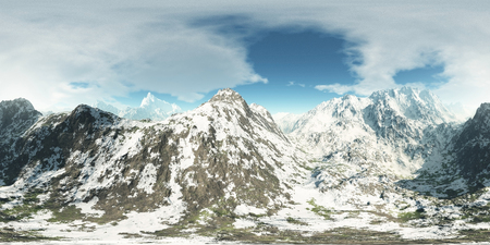 panorama of mountains. made with the one 360 degree lense camera without any seams. ready for virtual reality. 3D illustrationの写真素材