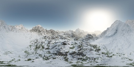 panorama of mountains. made with the one 360 degree lense camera without any seams. ready for virtual reality. 3D illustrationの写真素材