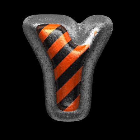 y isolated metal letter on black. 3D illustrationの写真素材