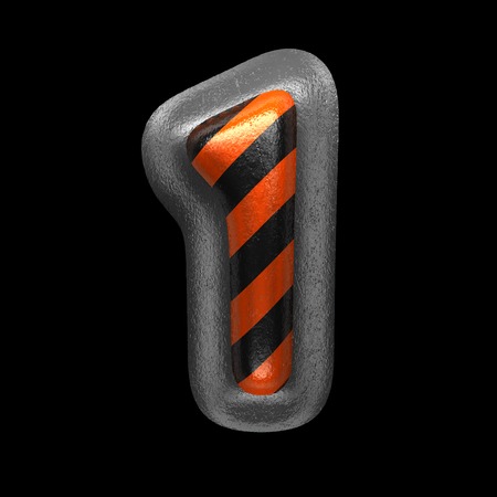 1 isolated metal letter on black. 3D illustrationの写真素材