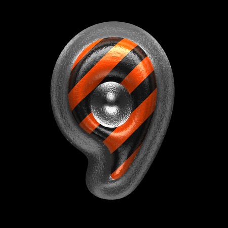 9 isolated metal letter on black. 3D illustrationの写真素材