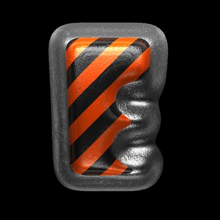 e isolated metal letter on black. 3D illustrationの写真素材