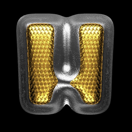 h golden and silver isolated letter on black. 3D illustrationの写真素材