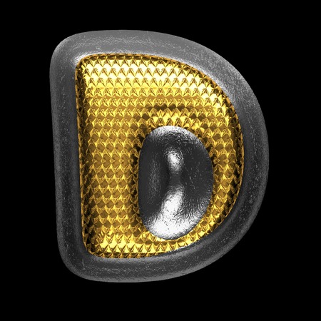 d golden and silver isolated letter on black. 3D illustrationの写真素材