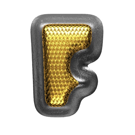 f isolated golden and silver letter. 3D illustrationの写真素材