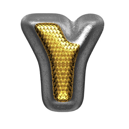 y isolated golden and silver letter. 3D illustrationの写真素材