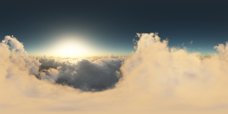 panorama above the clouds at sunset. made with one 360 degree lense without any seams. ready for virtual reality. 3D illustrationの写真素材