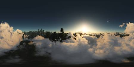 panorama of forest in mountains. made with the one 360 degree lense camera without any seams. ready for virtual reality. 3D illustrationの写真素材