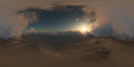 panorama of desert at sand storm. made with the one 360 degree lense camera without any seams. ready for virtual reality. 3D illustrationの写真素材