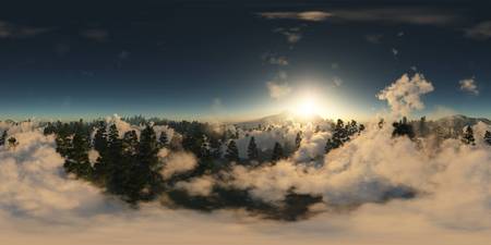 panorama of forest in mountains. made with the one 360 degree lense camera without any seams. ready for virtual reality. 3D illustrationの写真素材