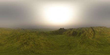 panorama of green hills landscape . made with one 360 degree lense camera without any seams. ready for vr360 virtual realityの写真素材