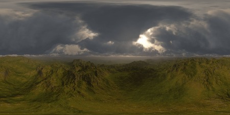 panorama of green hills landscape . made with one 360 degree lense camera without any seams. ready for vr360 virtual realityの写真素材