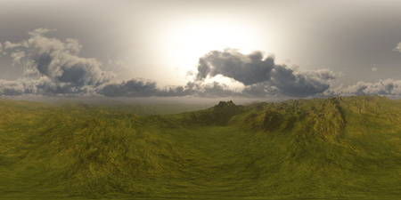 panorama of green hills landscape . made with one 360 degree lense camera without any seams. ready for vr360 virtual realityの写真素材