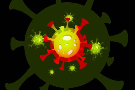 Floating influenza virus cells illustration. Dangerous asian ncov corona virus, SARS pandemic risk concept. 3d renderingの写真素材