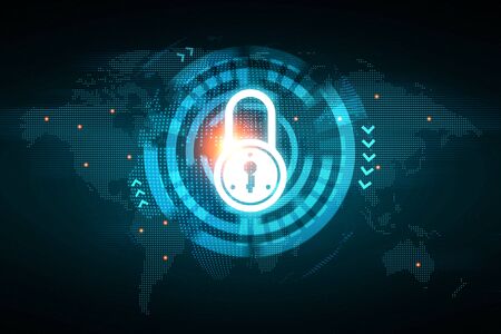 Illustration of padlock icon on dark background. The concept of information security. 3d rendering