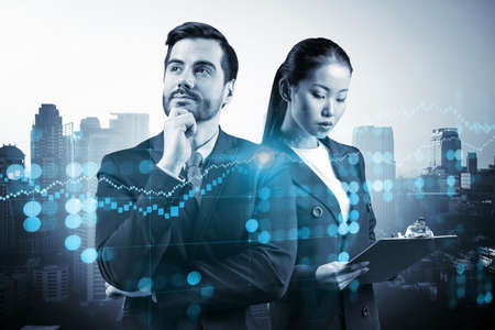 Two colleagues in multinational corporate team dreaming about career opportunities after MBA...