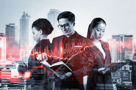 Group of business colleagues in suits as a part of multinational corporate team working on...
