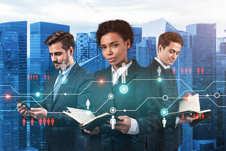 Group of SMM specialists working on social media marketing strategy to achieve business goals....