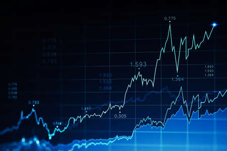 Immersive trading and graph interface over dark blue background. Concept of stock market. 3d...