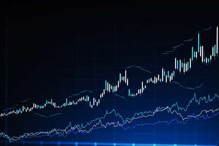 Modern stock market and graph interface over dark blue background. Concept of trading. 3d rendering...