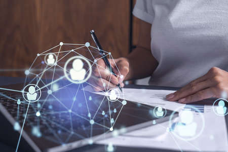 A potential employee signing the contract to boost her career and gain new opportunities in personal...
