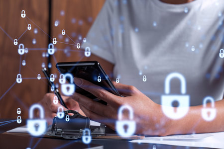 A businesswoman in casual wear signing the contract to prevent probability of risks in cyber...