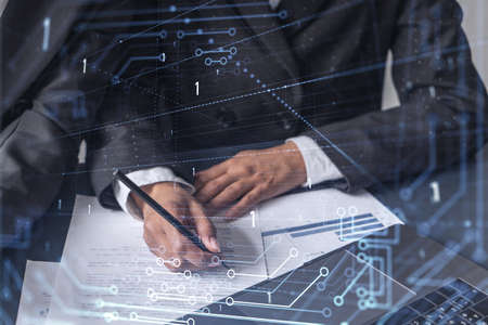 Two information technology specialist brainstorming on project to create a new approach to develop...
