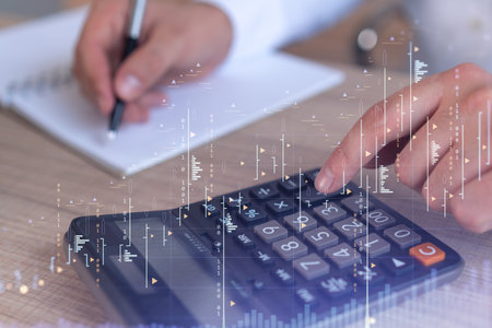 A trader computing historic data to predict stock market behavior. Internet trading concept. Forex...