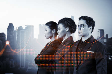 Group of business colleagues in suits as a part of multinational corporate team working on...