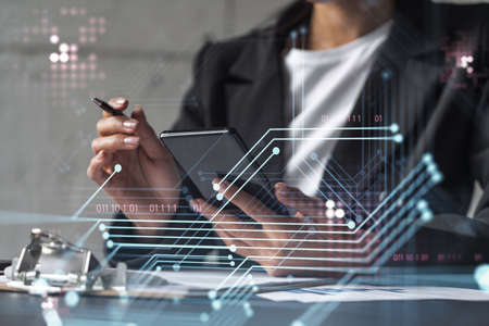 Businesswoman is signing the contract to create fin-tech start up for the conference and gain...