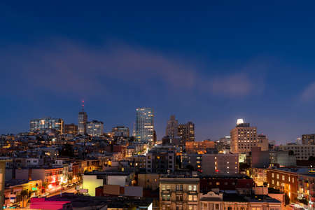 Panoramic cityscape view of San Francisco Nob hill area, which is historically known as center of...