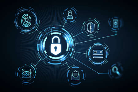 Lock security data technology protection concept illustration. 3d rendering