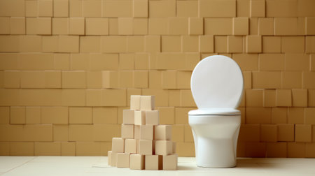 world toilet day background, copy space. white toilet bowl on a yellow background.の写真素材