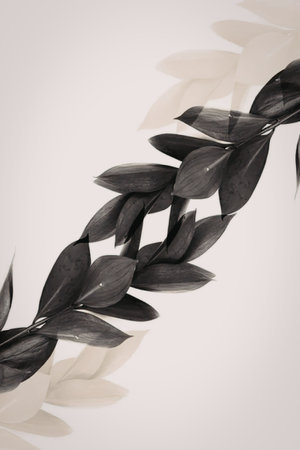a black and white image of leaves on a white background