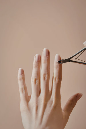 A hand holding a pair of nail clippers to trim fingernails.