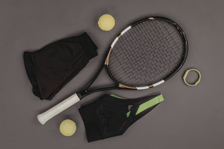 A tennis racket and accessories including balls, a wristband, and a cover.