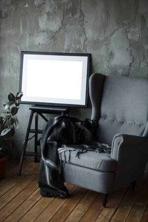 White isolated posters with frame mockup in interiorの写真素材