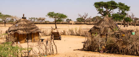 Little african tribal huts in senegalese villageの写真素材