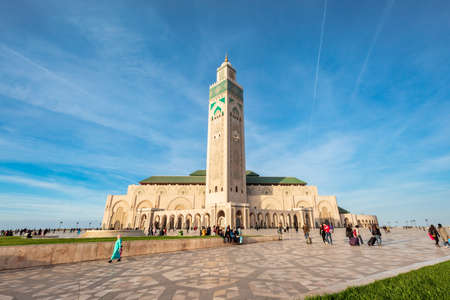 Casablanca, Morocco - December 14, 2019: Architectural details of Mosque Hassan II at sunsetのeditorial素材