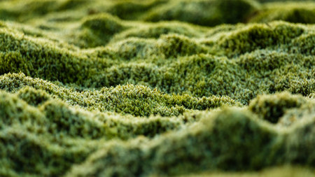 detailled fulll frame close-up of textured moss covered plain in twilight, Iceland