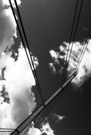 low angle view of wire cables of suspension bridge in DÃ¼sseldorf