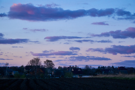 Field on the time of sunset with the beautiful sky.の写真素材